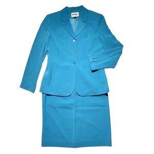 Kasper Aqua Blue Blazer and Skirt Suit  Business Office Suit 6 Petite